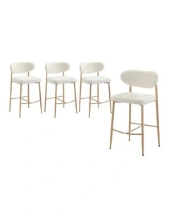 Oikiture 4x Bar Stools Kitchen Stool Counter Chair Boucle Fabric Natural