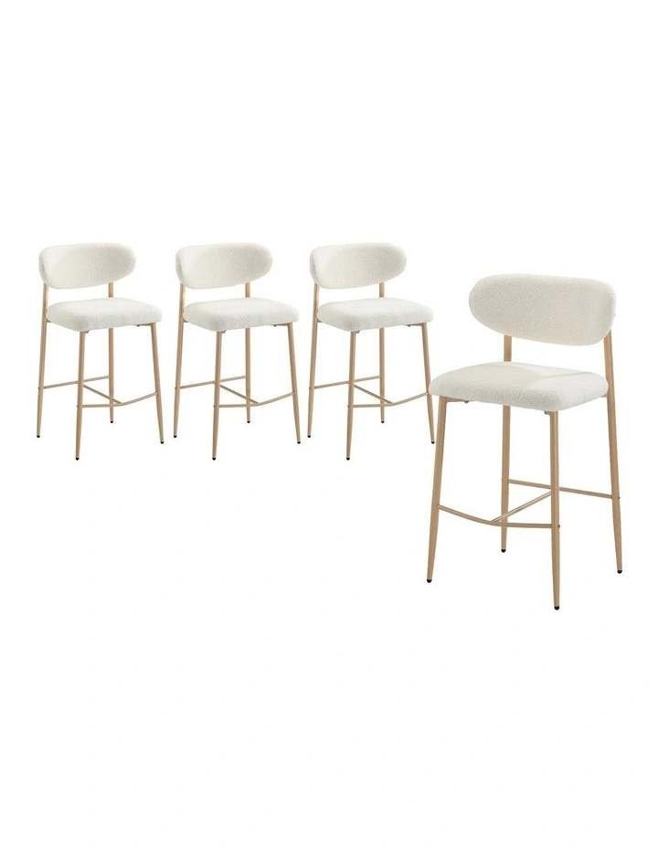 Oikiture 4x Bar Stools Kitchen Stool Counter Chair Boucle Fabric Natural image 1