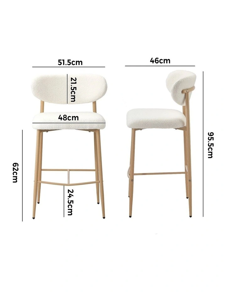 Oikiture 4x Bar Stools Kitchen Stool Counter Chair Boucle Fabric Natural image 3