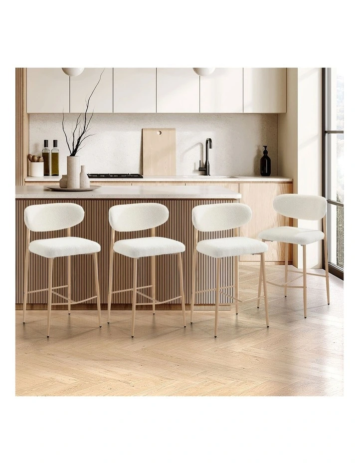 Oikiture 4x Bar Stools Kitchen Stool Counter Chair Boucle Fabric Natural image 4