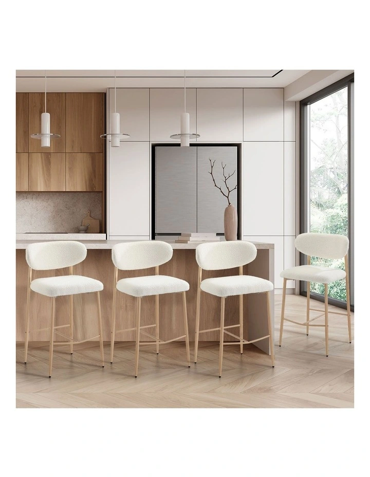 Oikiture 4x Bar Stools Kitchen Stool Counter Chair Boucle Fabric Natural image 5