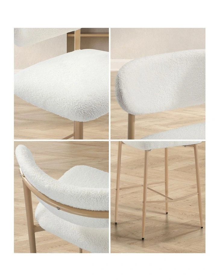 Oikiture 4x Bar Stools Kitchen Stool Counter Chair Boucle Fabric Natural image 6