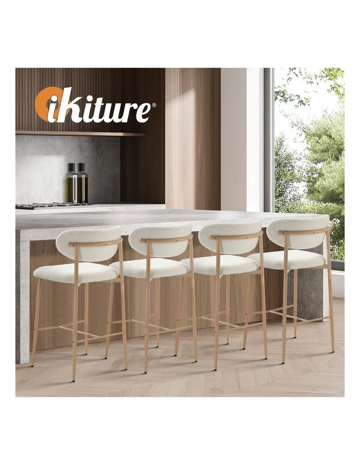 Oikiture 4x Bar Stools Kitchen Stool Counter Chair Boucle Fabric Natural image 7