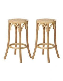 Oikiture 2x Bar Stools Kitchen Vintage Dining Chair Rattan Seat Natural