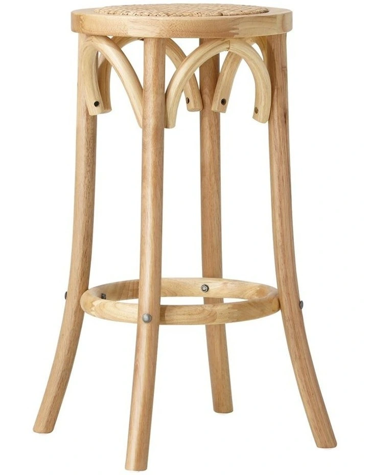 Oikiture 2x Bar Stools Kitchen Vintage Dining Chair Rattan Seat Natural image 2