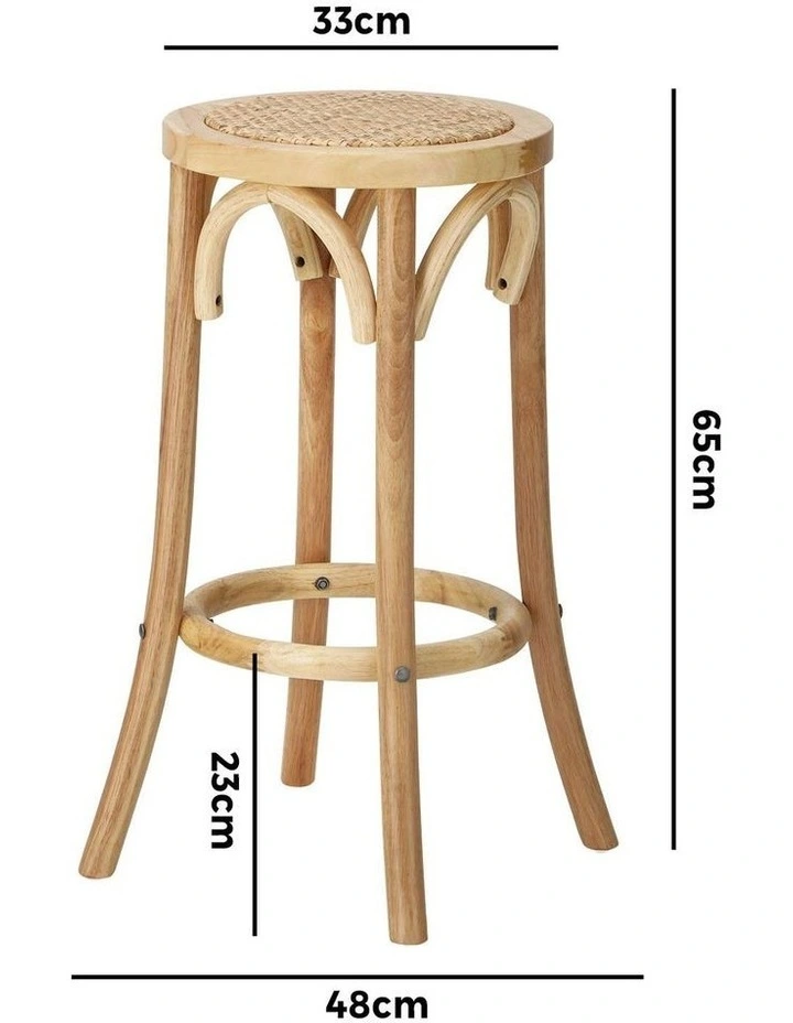 Oikiture 2x Bar Stools Kitchen Vintage Dining Chair Rattan Seat Natural image 3