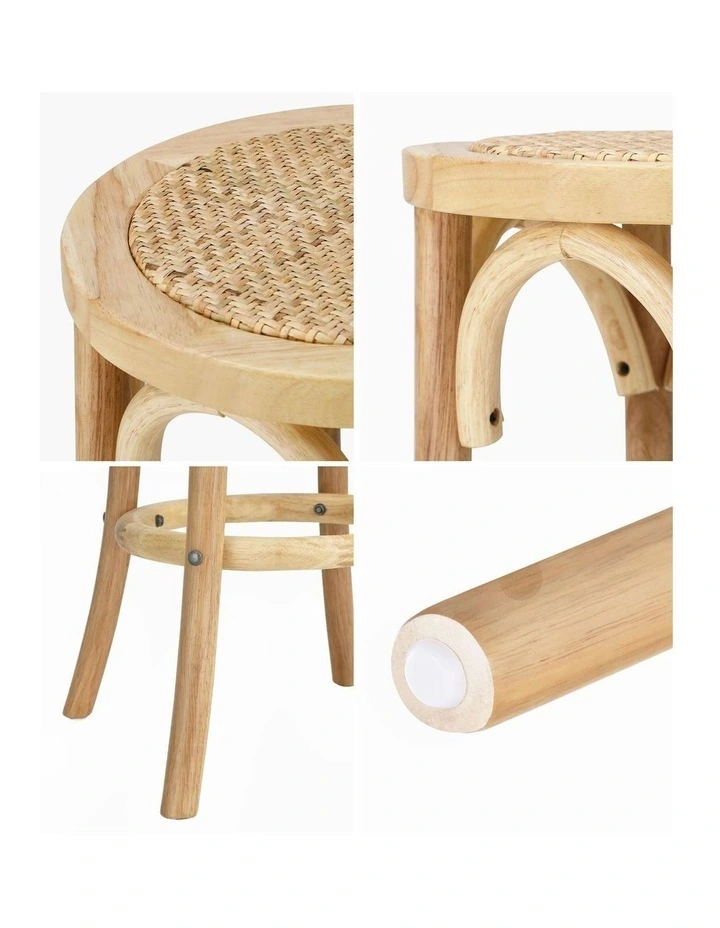 Oikiture 2x Bar Stools Kitchen Vintage Dining Chair Rattan Seat Natural image 6