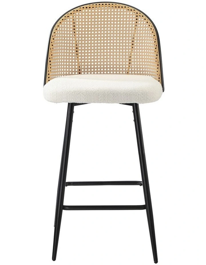 Oikiture Bar Stools Kitchen Counter Stool Rattan Dining Chair Boucle Fabric x2 image 2