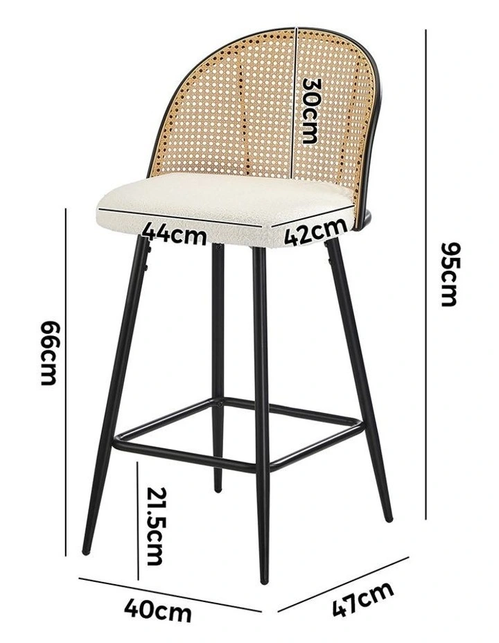 Oikiture Bar Stools Kitchen Counter Stool Rattan Dining Chair Boucle Fabric x2 image 3