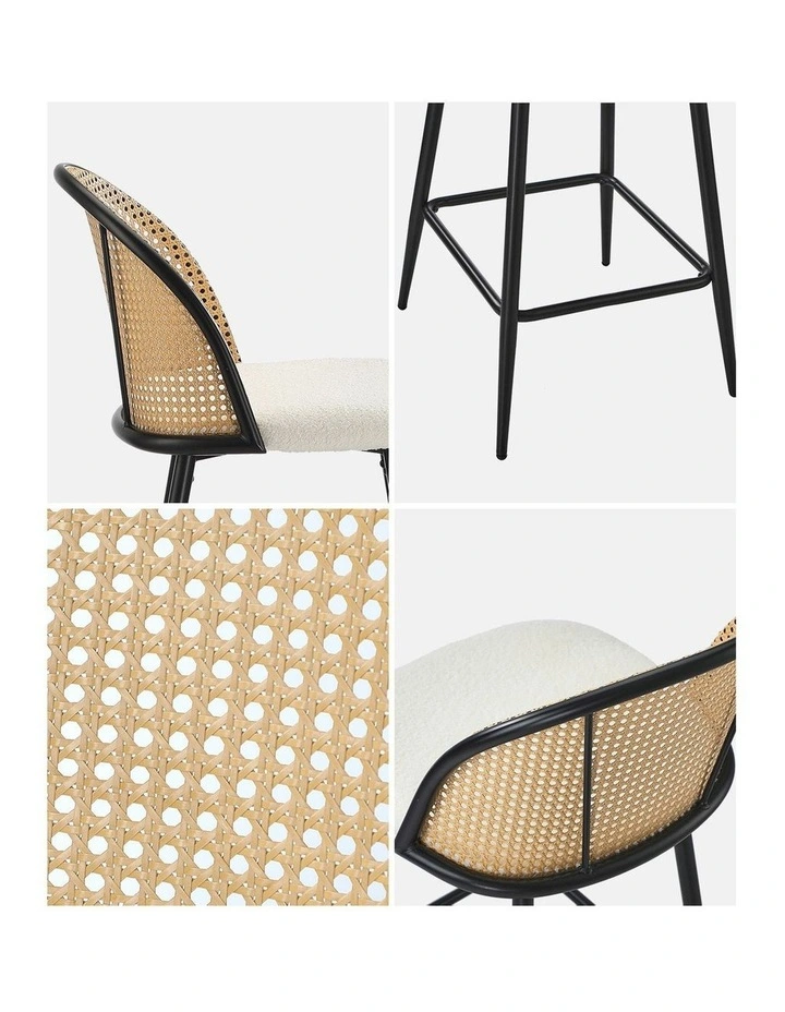 Oikiture Bar Stools Kitchen Counter Stool Rattan Dining Chair Boucle Fabric x2 image 6