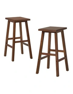 Oikiture 2x Bar Stool Kitchen Counter Dining Chair Split-Level Footrest Walnut