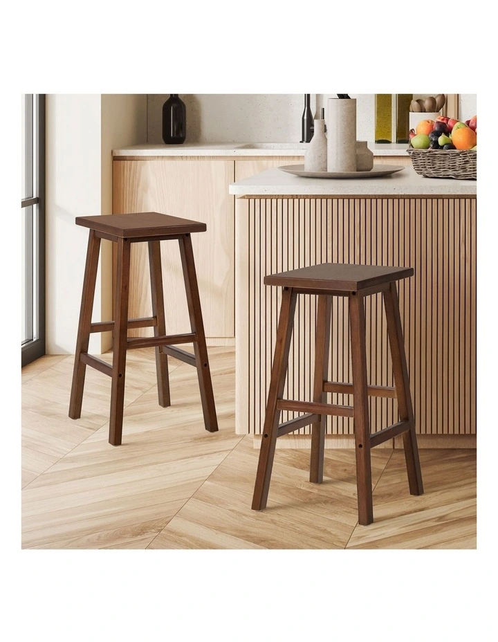 Oikiture 2x Bar Stool Kitchen Counter Dining Chair Split-Level Footrest Walnut image 4