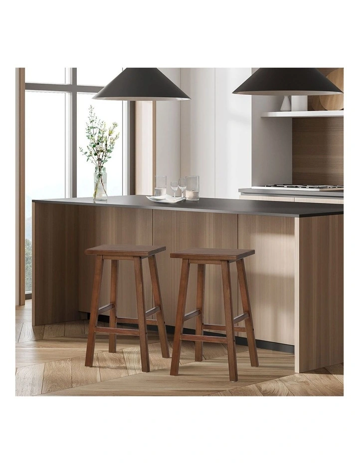 Oikiture 2x Bar Stool Kitchen Counter Dining Chair Split-Level Footrest Walnut image 5