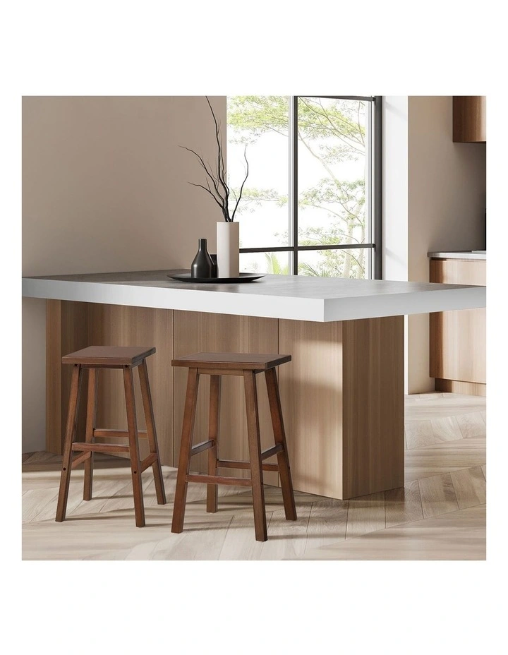Oikiture 2x Bar Stool Kitchen Counter Dining Chair Split-Level Footrest Walnut image 7