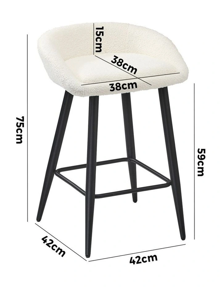 Oikiture Bar Stools Set of 2 Kitchen Dining Chairs Counter Stool White Boucle image 3