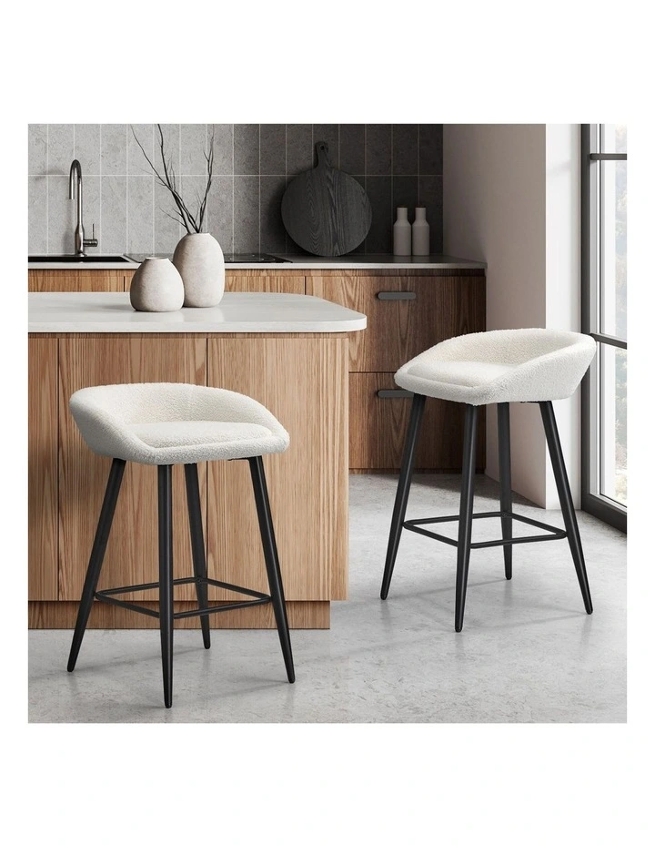 Oikiture Bar Stools Set of 2 Kitchen Dining Chairs Counter Stool White Boucle image 4