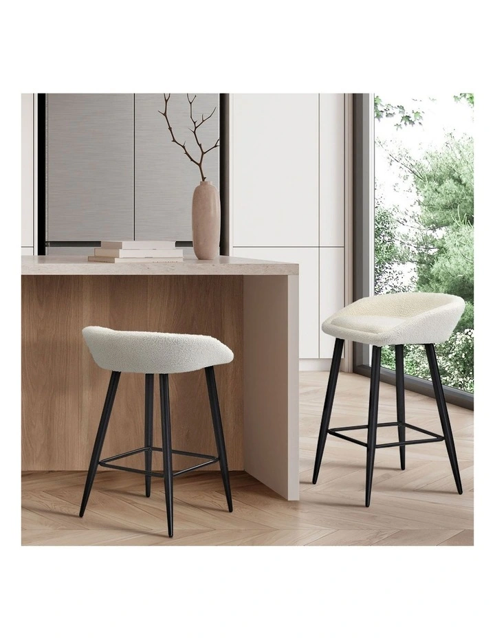 Oikiture Bar Stools Set of 2 Kitchen Dining Chairs Counter Stool White Boucle image 5