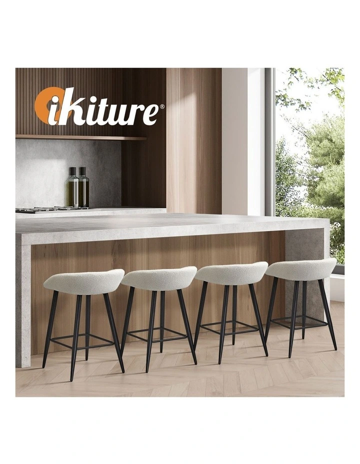 Oikiture Bar Stools Set of 2 Kitchen Dining Chairs Counter Stool White Boucle image 7
