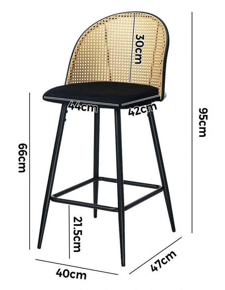 Oikiture Bar Stools Kitchen Counter Stool Rattan Dining Chair Velvet Black x2 image 3