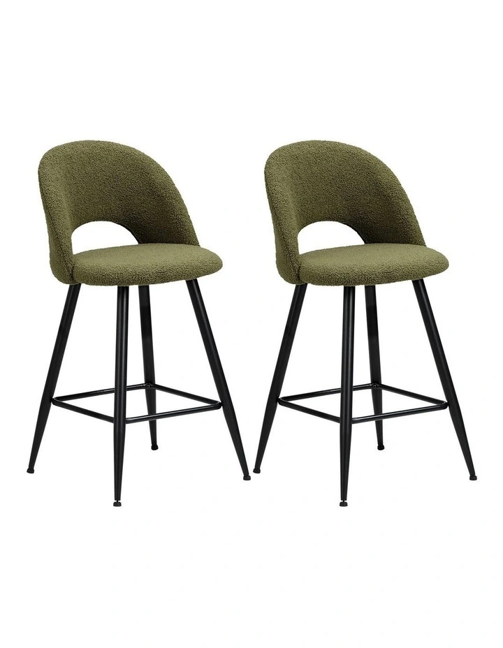 Oikiture 2x Bar Stools Kitchen Counter Stool Dining Chairs Boucle Green HORN image 1