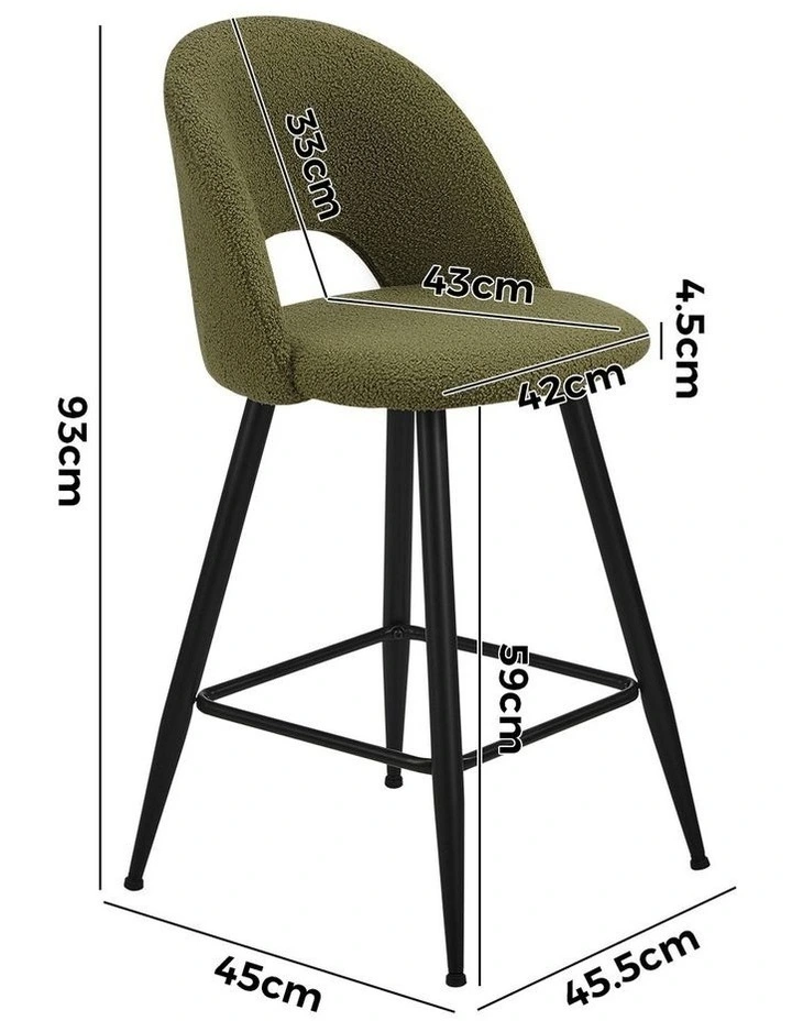Oikiture 2x Bar Stools Kitchen Counter Stool Dining Chairs Boucle Green HORN image 3