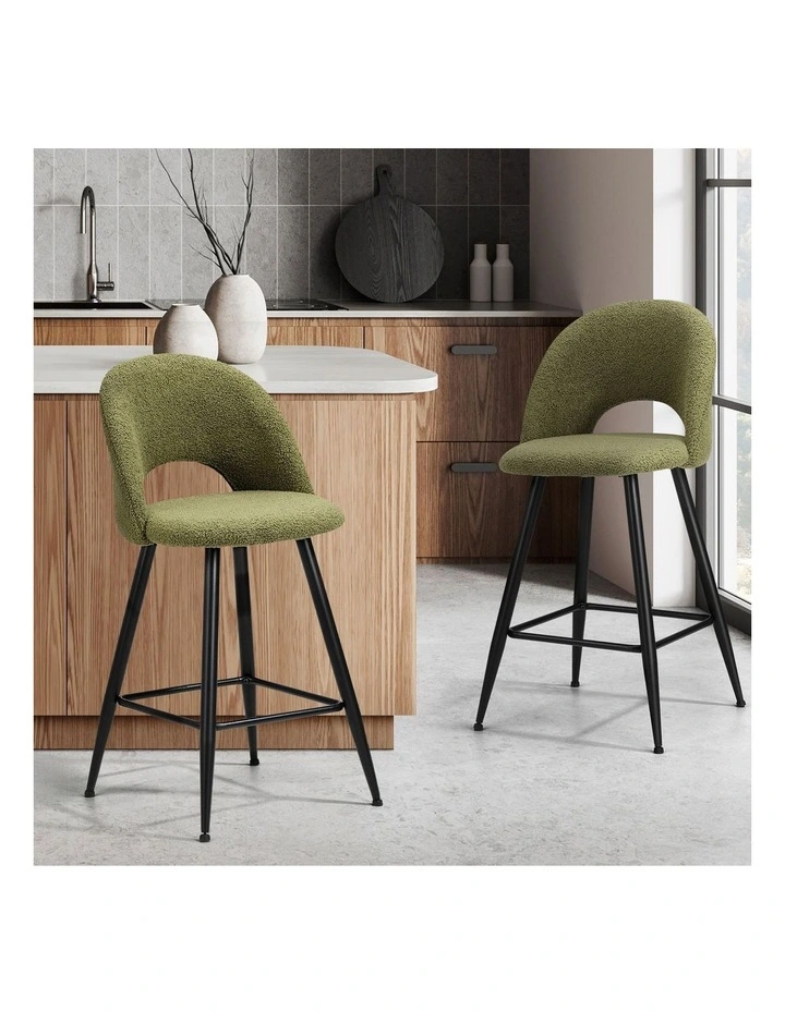 Oikiture 2x Bar Stools Kitchen Counter Stool Dining Chairs Boucle Green HORN image 4