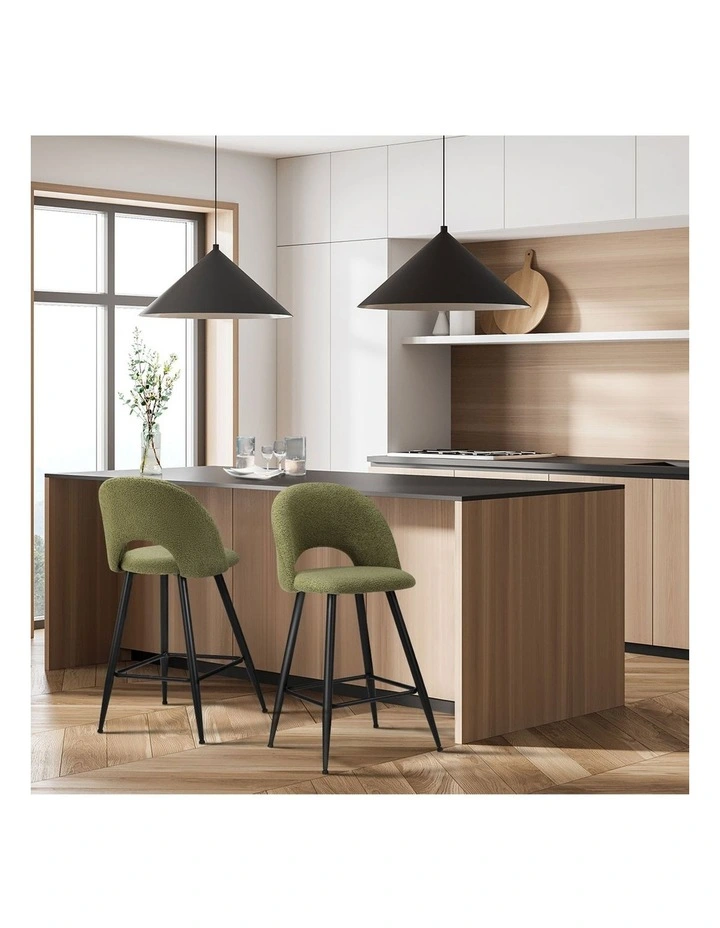 Oikiture 2x Bar Stools Kitchen Counter Stool Dining Chairs Boucle Green HORN image 5