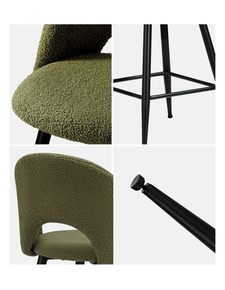 Oikiture 2x Bar Stools Kitchen Counter Stool Dining Chairs Boucle Green HORN image 6