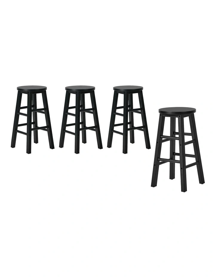 Oikiture 4x Bar Stool Kitchen Counter Round Chair Split-Level Footrest Black image 1