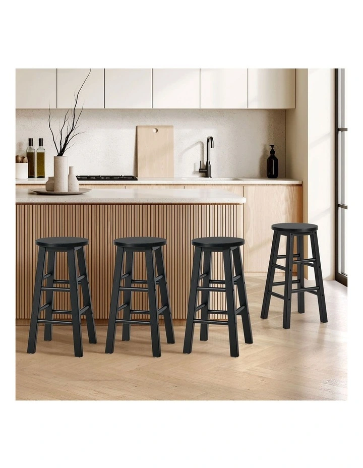 Oikiture 4x Bar Stool Kitchen Counter Round Chair Split-Level Footrest Black image 4