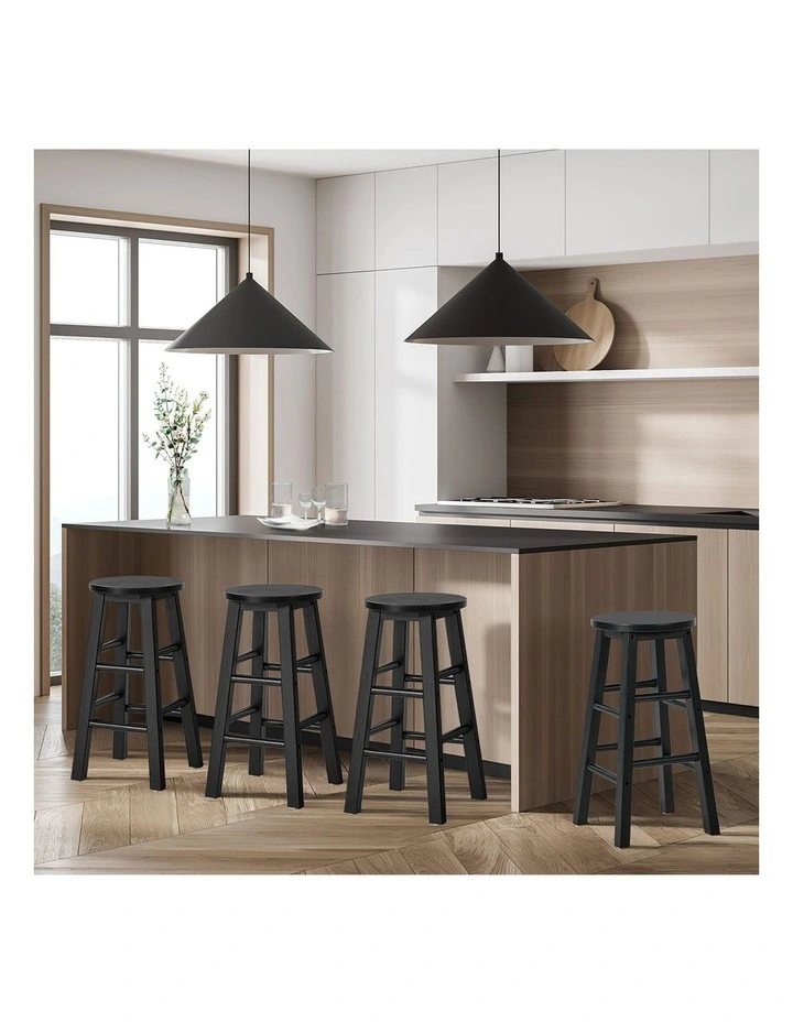 Oikiture 4x Bar Stool Kitchen Counter Round Chair Split-Level Footrest Black image 5