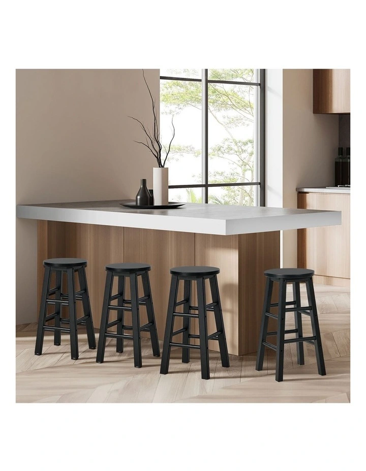 Oikiture 4x Bar Stool Kitchen Counter Round Chair Split-Level Footrest Black image 7