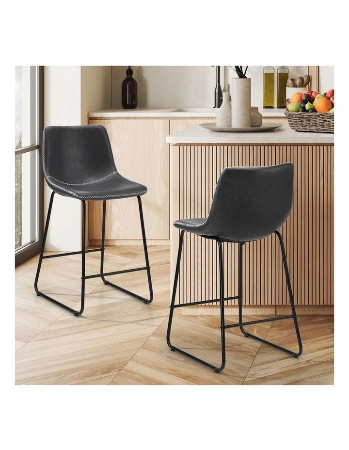 Oikiture 2x Bar Stools Steel Stool Modern Kitchen Dining Furniture Set Grey image 4