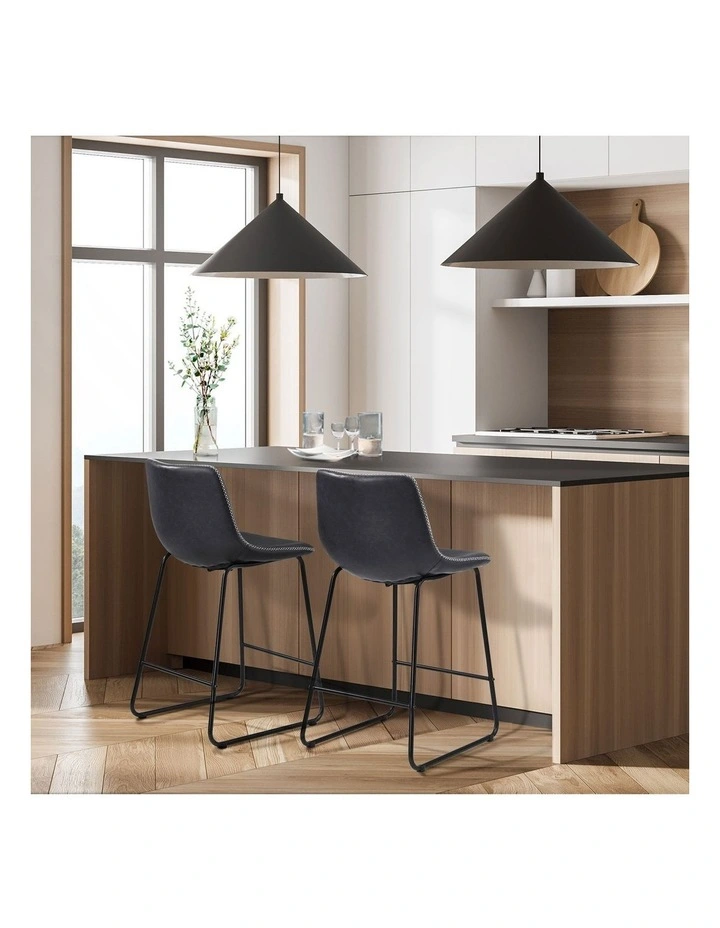 Oikiture 2x Bar Stools Steel Stool Modern Kitchen Dining Furniture Set Grey image 5