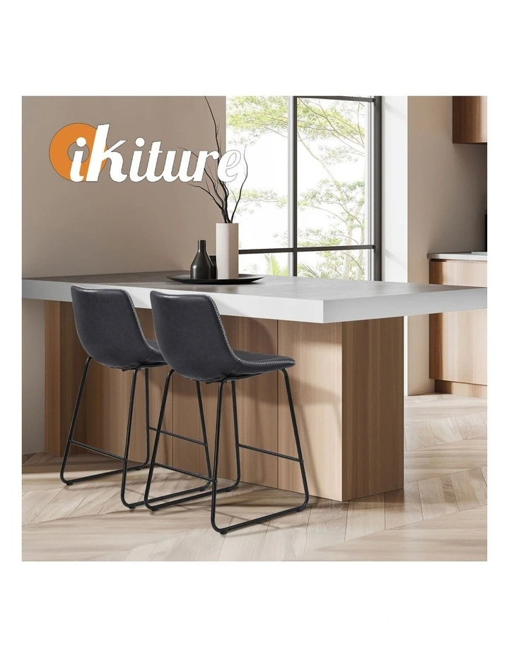 Oikiture 2x Bar Stools Steel Stool Modern Kitchen Dining Furniture Set Grey image 7
