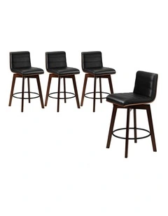 Oikiture 4x Wooden Bar Stools Kitchen Counter Swivel Dining Chair PU Leather