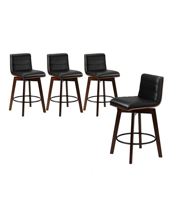 Oikiture 4x Wooden Bar Stools Kitchen Counter Swivel Dining Chair PU Leather image 1