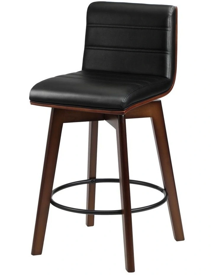 Oikiture 4x Wooden Bar Stools Kitchen Counter Swivel Dining Chair PU Leather image 2