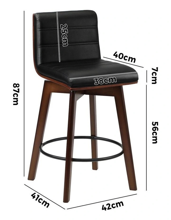 Oikiture 4x Wooden Bar Stools Kitchen Counter Swivel Dining Chair PU Leather image 3