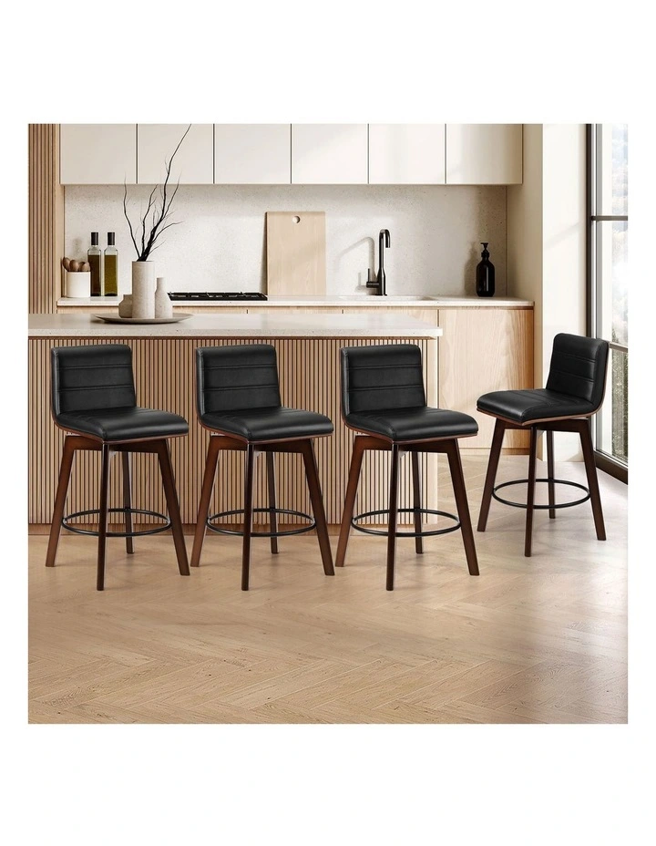 Oikiture 4x Wooden Bar Stools Kitchen Counter Swivel Dining Chair PU Leather image 4