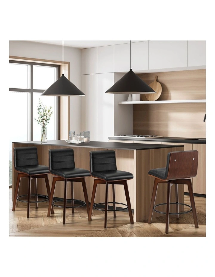Oikiture 4x Wooden Bar Stools Kitchen Counter Swivel Dining Chair PU Leather image 5