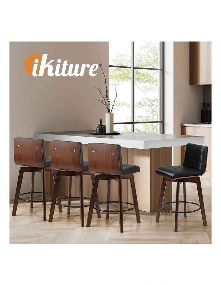 Oikiture 4x Wooden Bar Stools Kitchen Counter Swivel Dining Chair PU Leather image 7