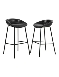 Oikiture 2X Bar Stools Kitchen Dining Chair Metal Counter Stool PU Leather Black