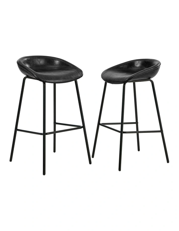 Oikiture 2X Bar Stools Kitchen Dining Chair Metal Counter Stool PU Leather Black image 1