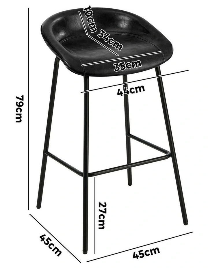 Oikiture 2X Bar Stools Kitchen Dining Chair Metal Counter Stool PU Leather Black image 3