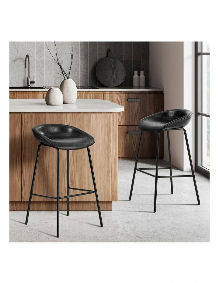 Oikiture 2X Bar Stools Kitchen Dining Chair Metal Counter Stool PU Leather Black image 4