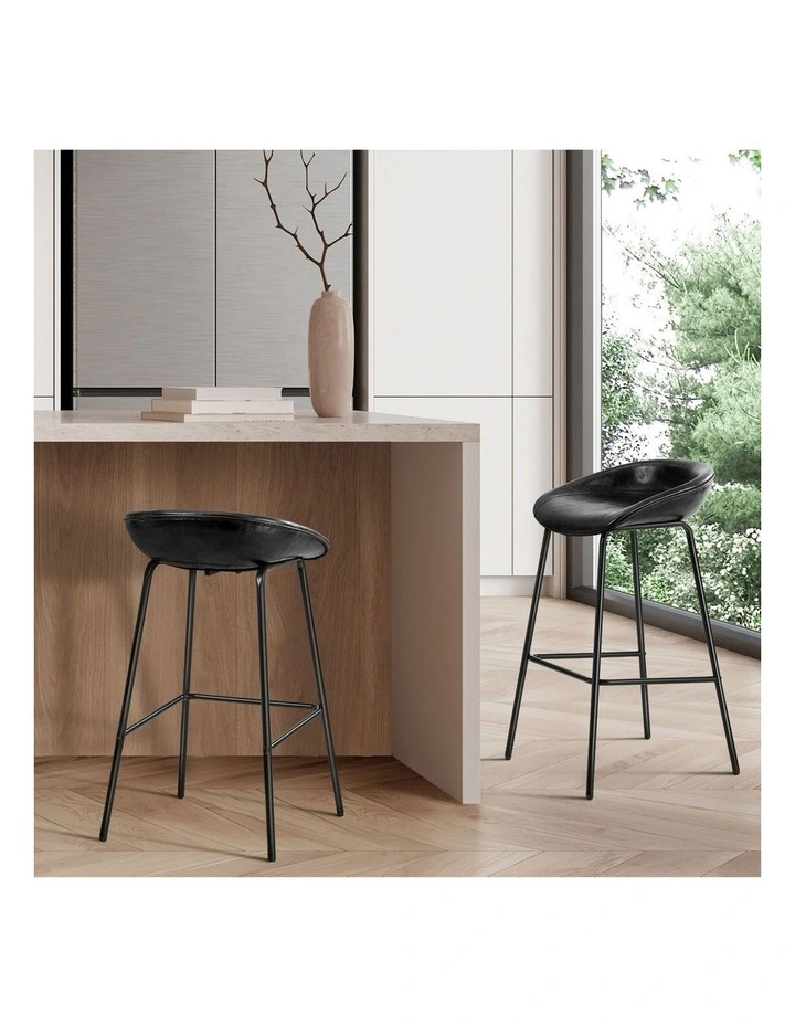 Oikiture 2X Bar Stools Kitchen Dining Chair Metal Counter Stool PU Leather Black image 5
