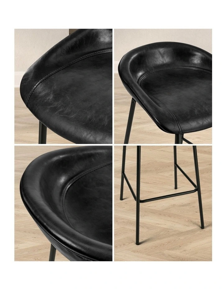 Oikiture 2X Bar Stools Kitchen Dining Chair Metal Counter Stool PU Leather Black image 6