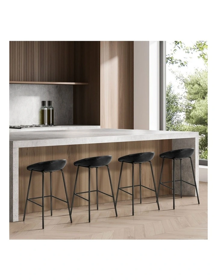 Oikiture 2X Bar Stools Kitchen Dining Chair Metal Counter Stool PU Leather Black image 7