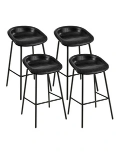 Oikiture 4X Bar Stools Kitchen Dining Chair Metal Counter Stool PU Leather Black